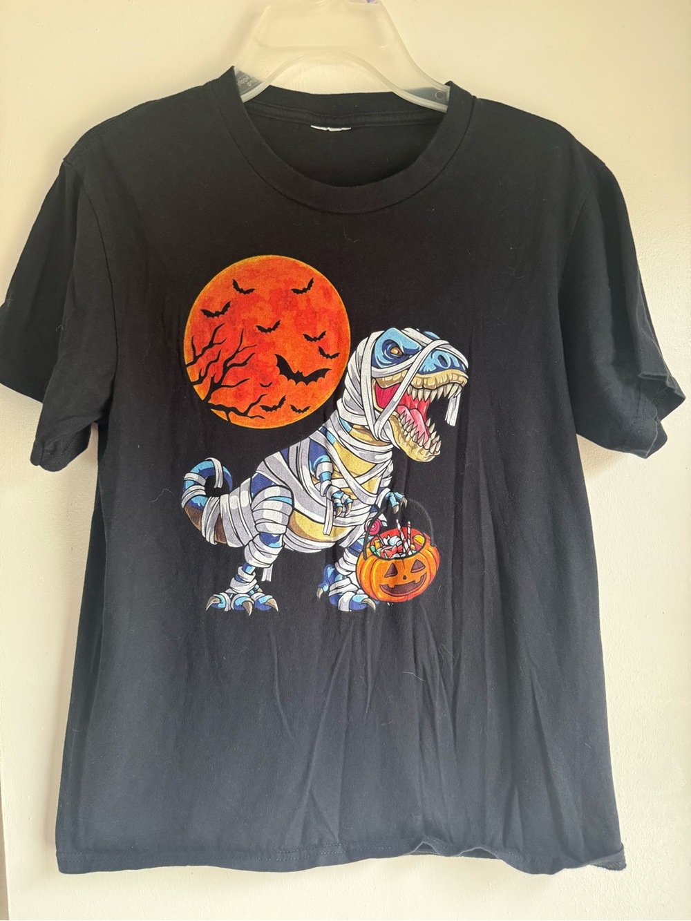 Kids Black Halloween Mummy T-Rex Graphic Tee